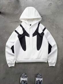 Manfinity Roghcode Men's Contrast Color Fashion Long Sleeve Hoodie, Versatile For Daily Outings - White - View 6
