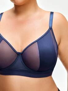 SHAPORA Curve Lingerie 日常穿着简约网眼拼接大码钢圈文胸，海军蓝 - 藏蓝色 - 查看 5