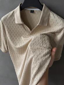 Manfinity Homme 男士夏季休閒百搭素色短袖 Polo 衫 - 卡其色 - 查看 1
