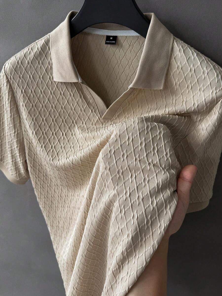 Manfinity Homme 男士夏季休閒百搭素色短袖 Polo 衫 - 卡其色 - 查看 1