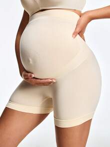 SHAPORA Quần short định hình lưng cao trơn cho bà bầu - Màu be - Xem 5