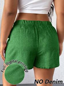 Elenzga Pantalones cortos de verano informales con cordón para tallas grandes - Verde - Ver 2