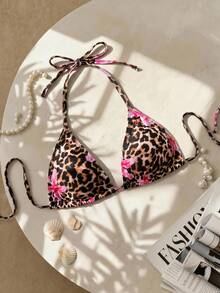 Swim Vcay Atasan Bikini Segitiga Leher Halter Warna Polos untuk Wanita Ukuran Plus, Pakaian Renang Musim Panas yang Modis dan Seksi untuk Pantai - MultiWarna - View 1