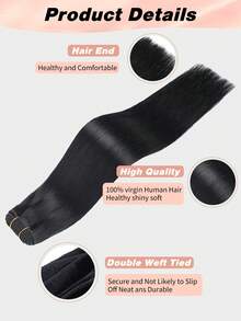 Seamless Natural Blending Jet Black 100g Sew In Hair Extensions Real Human Hair Black 22inch Remy Double Weft Hair Extensions For Volume And Length - S1 - View 6