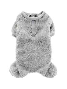 1 Piece Pet Plush Four-Legged Clothes, Solid Color Windproof Warm Outfit, Dog Sweater Hoodie, Suitable For Cats & Puppies In Autumn And Winter - Grey - View 12