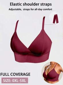 SHEIN 1pc Plus Size Women's Solid Color Casual Comfortable Bustier - Burgundy - View 6