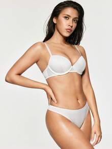 SHAPORA 女士舒适简约褶皱文胸和纯色内裤内衣套装 - 白色 - 查看 3