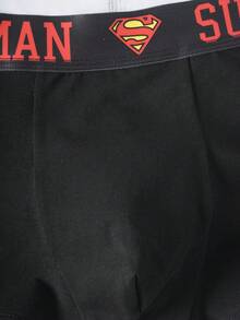 SUPERMAN X SHEIN 男士字母印花休閒日常四角內褲 - 黑色 - 查看 3