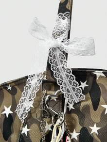 ROMWE Goth An American-Style Retro Camo Shoulder Bag With Star-Patterned Chains, Lace, And A Bow Embellishment For The Armhole. - Multicolor - View 3