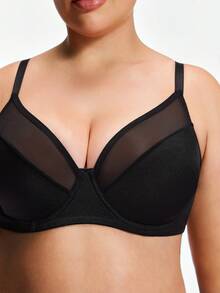 SHAPORA 1pc Plus Size Women's Underwire Bra With Lift And Side Support, Black Shiny - Black - View 6