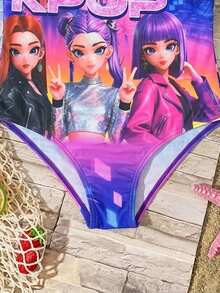 Tween Girls' Casual Colorful Pattern One-Piece Swimsuit, Suitable For Summer - Multicolor - View 4