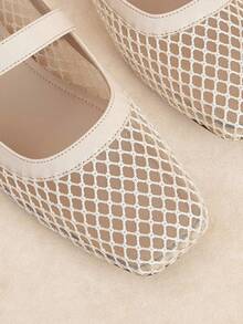 Rosivie Spring And Summer New Apricot Mesh Yarn With French Women's Flat Shoes Fashionable And Elegant Versatile Commuting Low Vamp Fashion Summer Breathable - Coarse mesh apricot 3 # - View 6