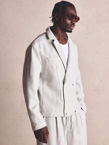 Musero Oversized Tailored Suit Smart Style Stud Press Fastening Welt Pockets Blazer Jacket Spring Summer - Grey - View 3