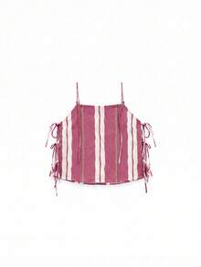 Nöista Cami Top With Vertical Stripes And Adjustable Side-Tie Ruching For A Customizable. Perfect Summer Look, Holiday, Boho, Music Festival - Rusty Rose - View 5