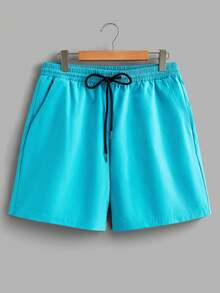 Sorvial Bộ áo thun in chữ tay ngắn cổ tròn giản dị mùa hè cho nam và quần short thắt lưng có dây rút - Nhiều màu - Xem 7