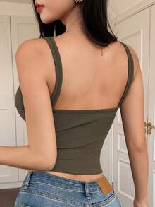 DAZY Minimalist Camisole Top With Built-In Padded Bra For Women - Army Green - View 2