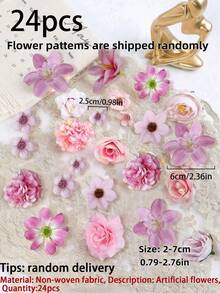 24/48 PCS Pink Artificial Flower Kit DIY Handmade Headpiece Garland Material Wedding Flower Supplies For Holiday Birthday Party Decoration Bridal Corsage Flower Arrangement Home Florist Garden Decor Mother's Day All Season Long Popular Floral - Pink - View 9