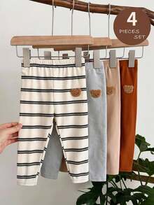 LMoss Kids Bộ 4 món đồ mặc thường ngày dệt kim trơn kẻ sọc cho bé trai - Nhiều màu - Xem 6