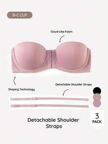 Bralution 3pcs/Set Multi-Color Balcony Bra Front Closure Push Up Bra, Convertible Spaghetti Strap & Spaghetti Strap - Multicolor - View 5