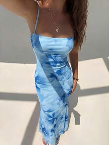 Aloruh Women's Floral Print Sexy Date Party Dress - Baby Blue - View 6