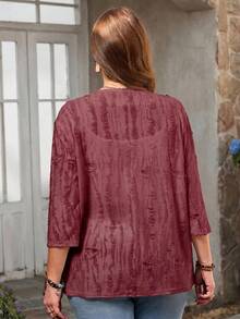 EMERY ROSE Plus Size Vacation Outfits Woman Solid Color Asymmetric Hem Casual Resort CostumeJacket Fall - Burgundy - View 2
