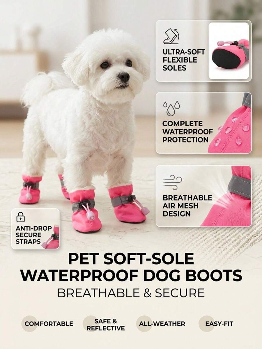 PETSIN 四件套防水防滑宠物狗鞋,吉娃娃小型犬和幼犬雨靴 - 彩色 - 查看 1
