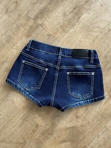 Elamini Low-Rise Contrast Color Denim Shorts - Blue - View 2