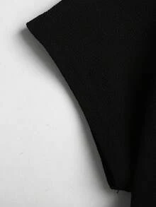 SHEIN 少女休閒日常百搭舒適不對稱肩收腰中長洋裝 - 黑與白 - 查看 5