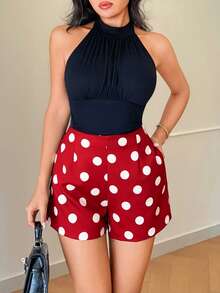 Franclia Summer New Women's French Design Straight Leg High Waist Elegant Minimalist Casual Commuter Shorts - Red - View 5