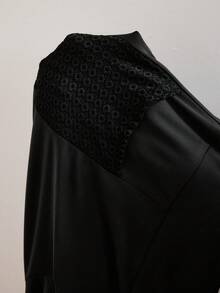 SHEIN CURVE+ 大码女式返校休闲家居服瑜伽舒适户外纯色针织弹力腰高腰喇叭裤，带蕾丝口袋的紧身裤 - 黑色 - 查看 13