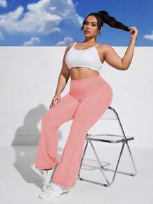 SHEIN Rhythm Era Plus Size Women High Waist Tummy Control Flared Workout Pants With Side Pockets, All Season Yoga Jogger Pants For Commute Running Gym - Pink - View 5
