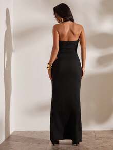 Opulessa Vacation Solid Color Knit Dress For Women Night Out Club Black Summer Sexy - Black - View 5