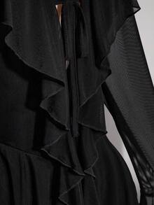 SHEIN ICON 女款大尺碼黑色網紗荷葉邊洋裝 - 黑色 - 查看 8