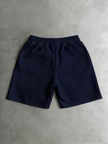 PAVTROS Plus-Size Men's Solid-Colored Patchwork Drawstring Casual Shorts For Summer - Navy Blue - View 2
