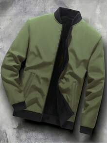 Manfinity Homme Men's Colorblock Long Sleeve Zipper Front Casual Baseball Jacket - Army Green - View 4