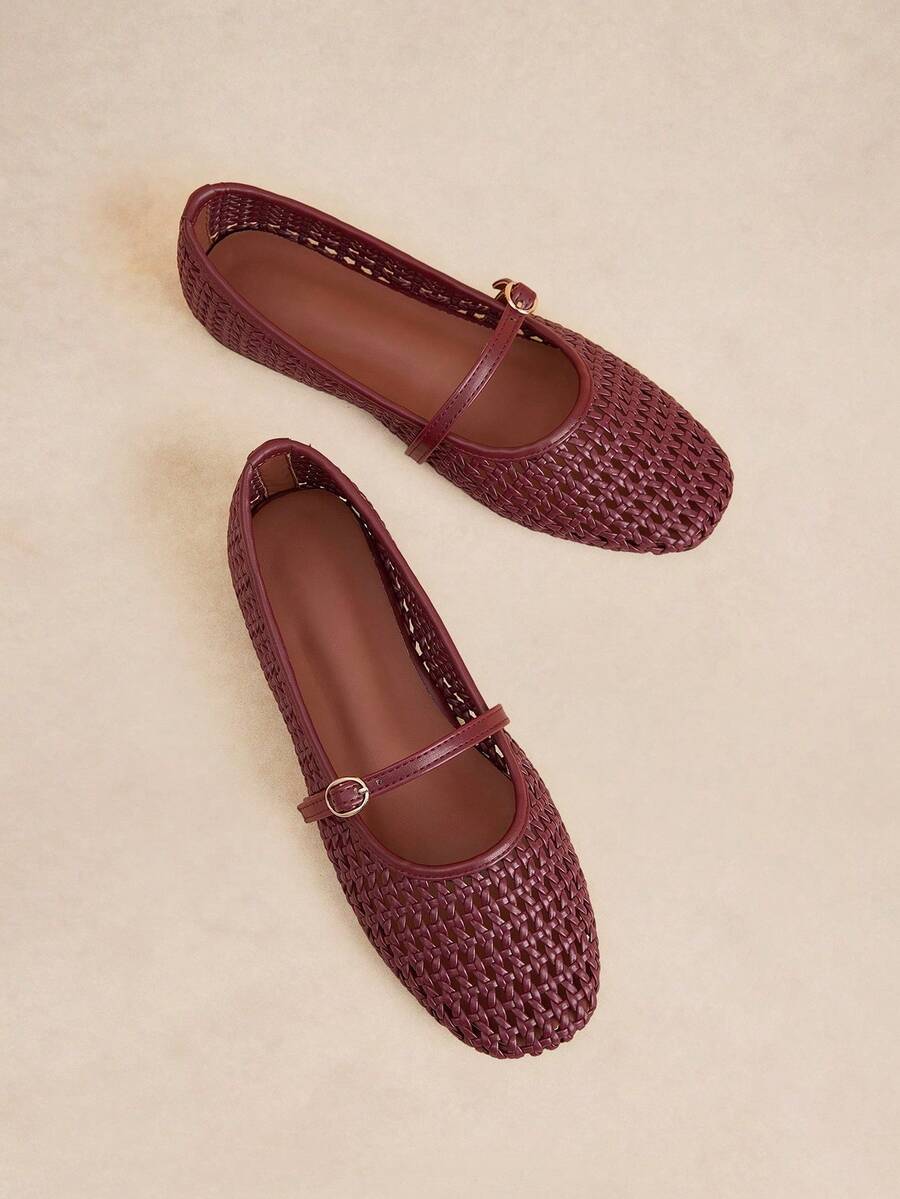 Rosivie Mocasines de ante estilo francés de moda para mujer, bailarinas suaves con decoración de lazo, punta cuadrada, para el Día de San Valentín - Burdeos - Ver 1