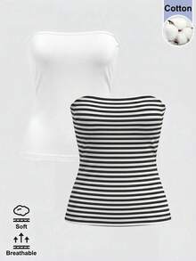 SHEIN BASICS 女款無肩帶貼身休閒百搭上衣 - 彩色 - 查看 7