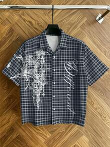 ROMWE MEN Prep Men's Lapel Short Sleeve Printed Plaid Casual Shirt - Multicolor - View 1