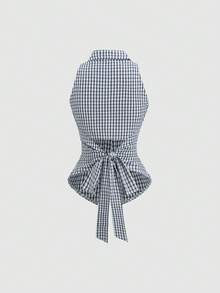 Sweetra Women's Spring/Autumn New Vintage Hot Girl Slimming Red Brown Plaid Versatile Comfortable Bow Street Blouse - Blue - View 2