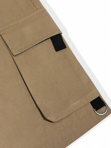 Manfinity Homme Men's Plus Size Casual Cargo Shorts,Black And White Checkered,Summer,Casual,Beach,Suitable For Daily Commute,Travel,Outdoor Activities & Outings - Khaki - View 6