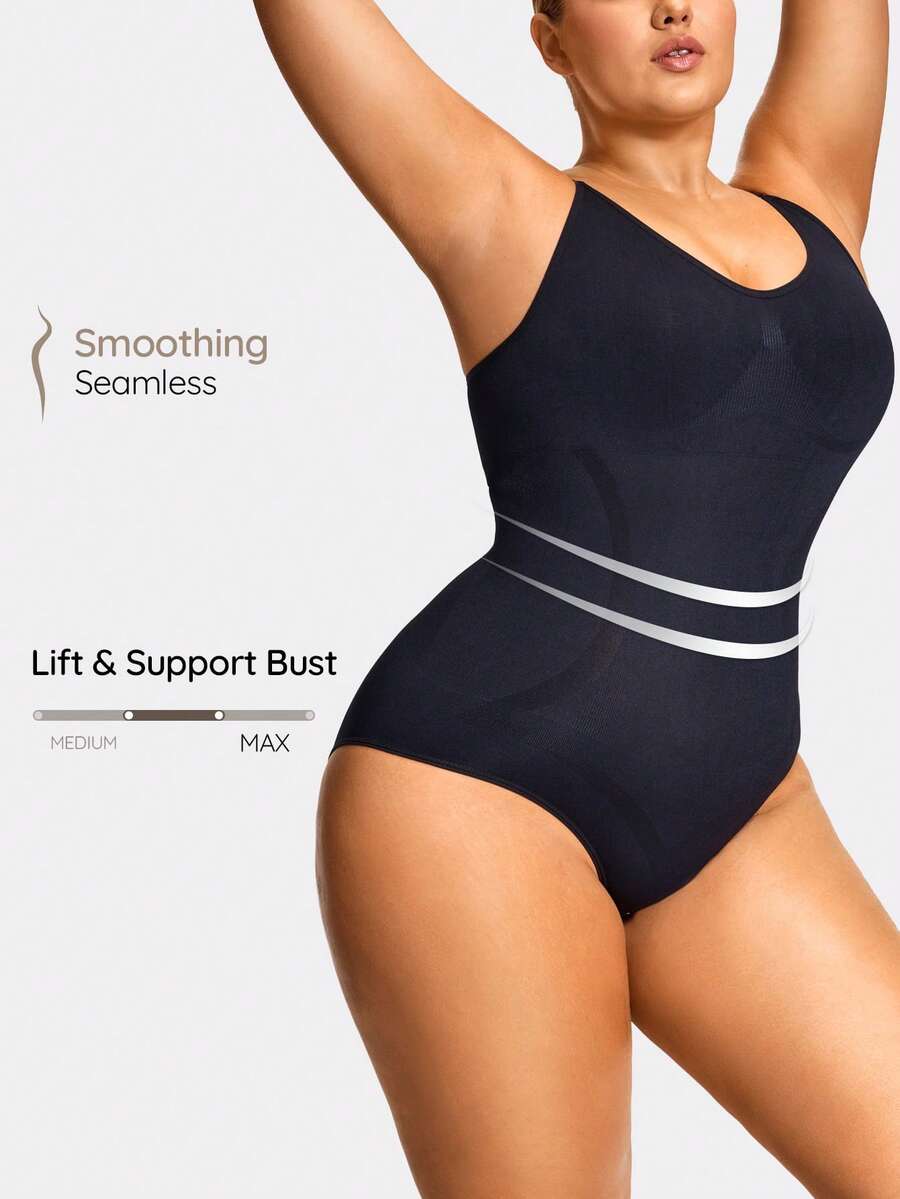 SHAPORA Mono informal, minimalista, de unicolor y ajustado sin mangas para tallas grandes - Negro - Ver 1
