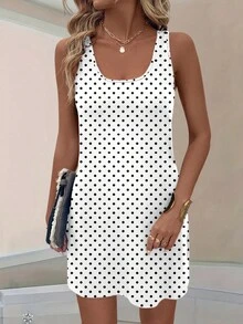 EMERY ROSE Women's Casual Vacation Large Scoop Neck Sleeveless Polka Dot Dress - Multicolor - View 4