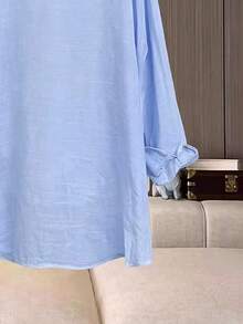 Franclia Plus Size Women's Solid Color Single-Breasted Casual Versatile Daily Outing Shirt - Baby Blue - View 4