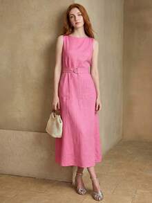 MOTF PREMIUM LINEN BELTED DRESS - Hot Pink - View 5