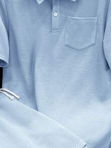 SHEIN 2件/套 青少年男童寬鬆版型素色翻領短袖 Polo 衫與短褲套裝，適合學校穿著 - 淺藍色 - 查看 7