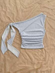 Women's Polka Dot Sleeveless Blouse With Ruching And Front Bow For KQTV - 多色 2 - 查看 2
