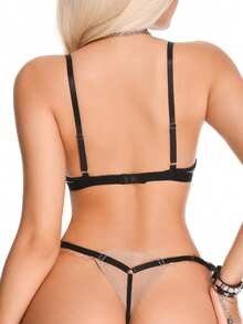 AltBold Women's Fashion Leather Lingerie Set 2pcs - Black - View 2