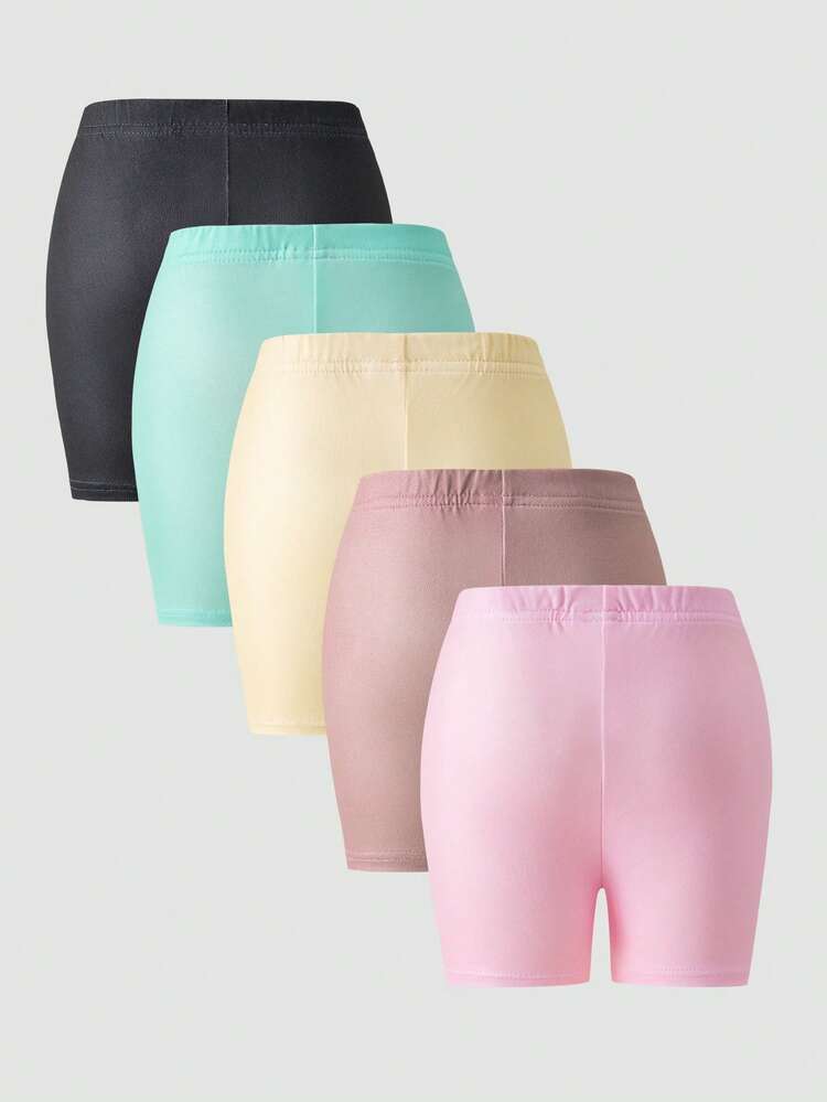 Summer Young Girl Knit Comfortable Soft Dark Gray Milk Tea Light Green Light Pink Light Yellow Solid Color 5pcs Set Tight Fabric Soft Casual Versatile Shorts Leggings - Multicolor - View 2