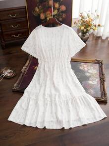 Côtesoire French Elegant Pastoral Ditsy Floral Contrast Color Bow Ruffle Lace Patchwork Loose Comfortable Plus Size Nightgown White Summer - Multicolor - View 2