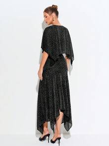 Barévion Women's Dress Slim A-Line Shimmer Leopard Jacquard V-Neck Cape Asymmetric Hem Pleated Elegant Mature Vintage Banquet Black And White Leopard Print - Silver - View 2